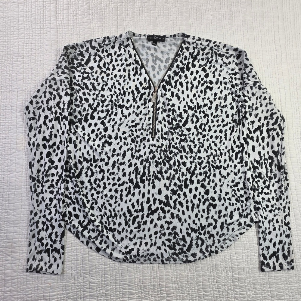 Fred David Leopard Print Quarter Zip Pullover Rhinestone Pull Top EUC Womens L